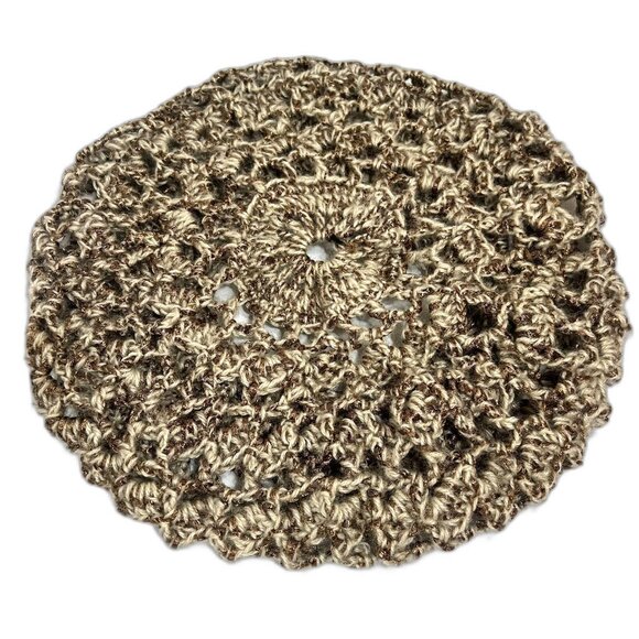 New Handmade Crochet Slouchy Beret Hat Tan Metallic Brown Boho Unisex - Picture 2 of 8